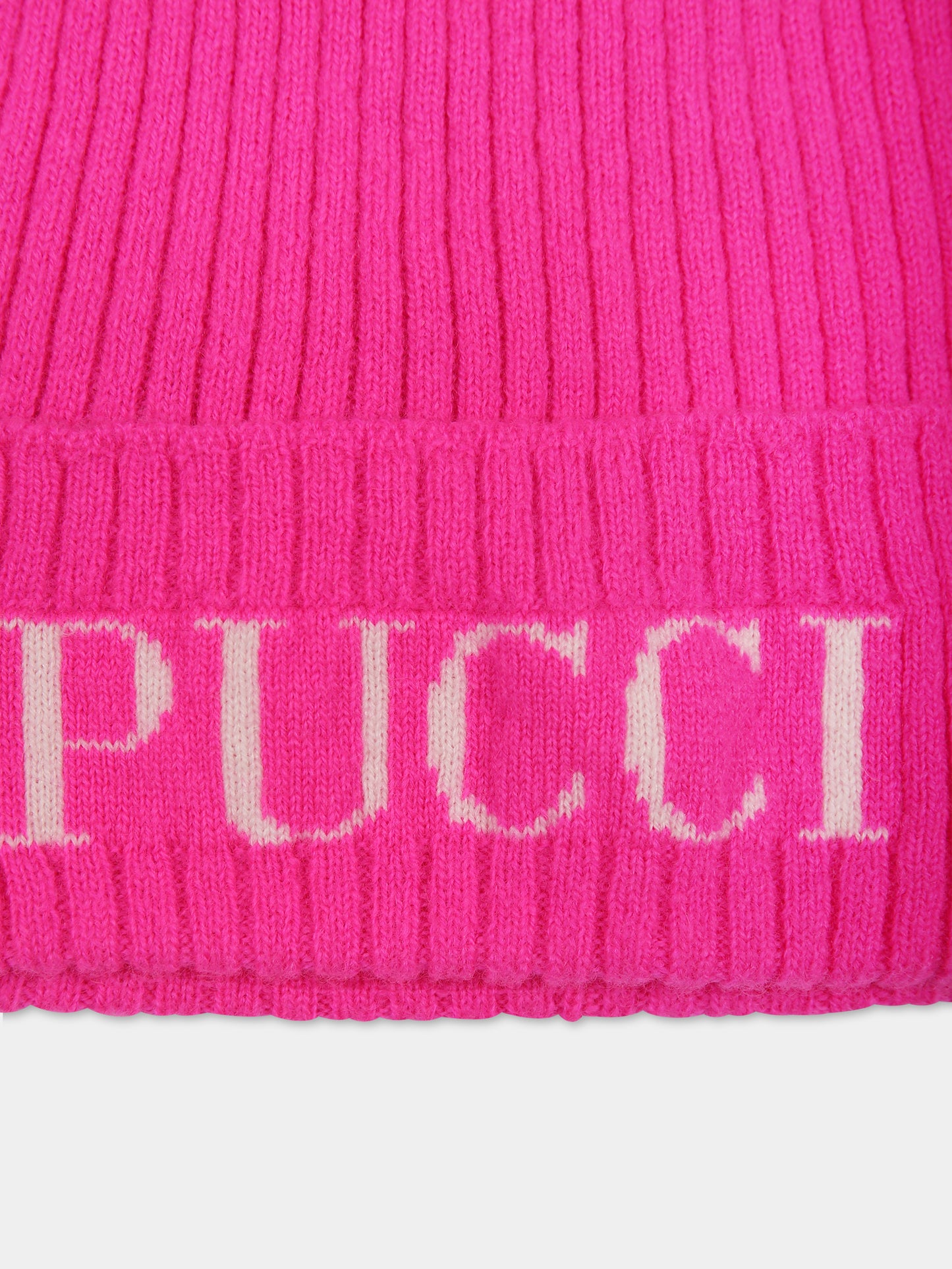 Berretto fucsia per bambina con logo,Emilio Pucci Junior,PT0B47 W0023 590
