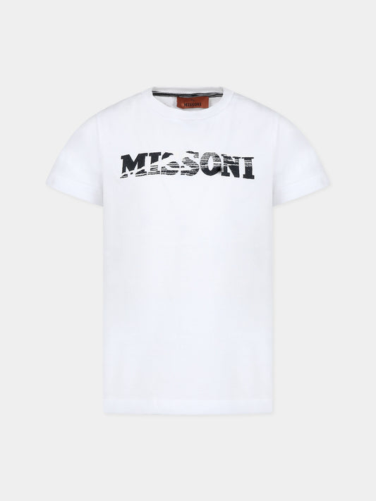 T-shirt bianca per bambino con logo,Missoni,MT8P31 J0177 100