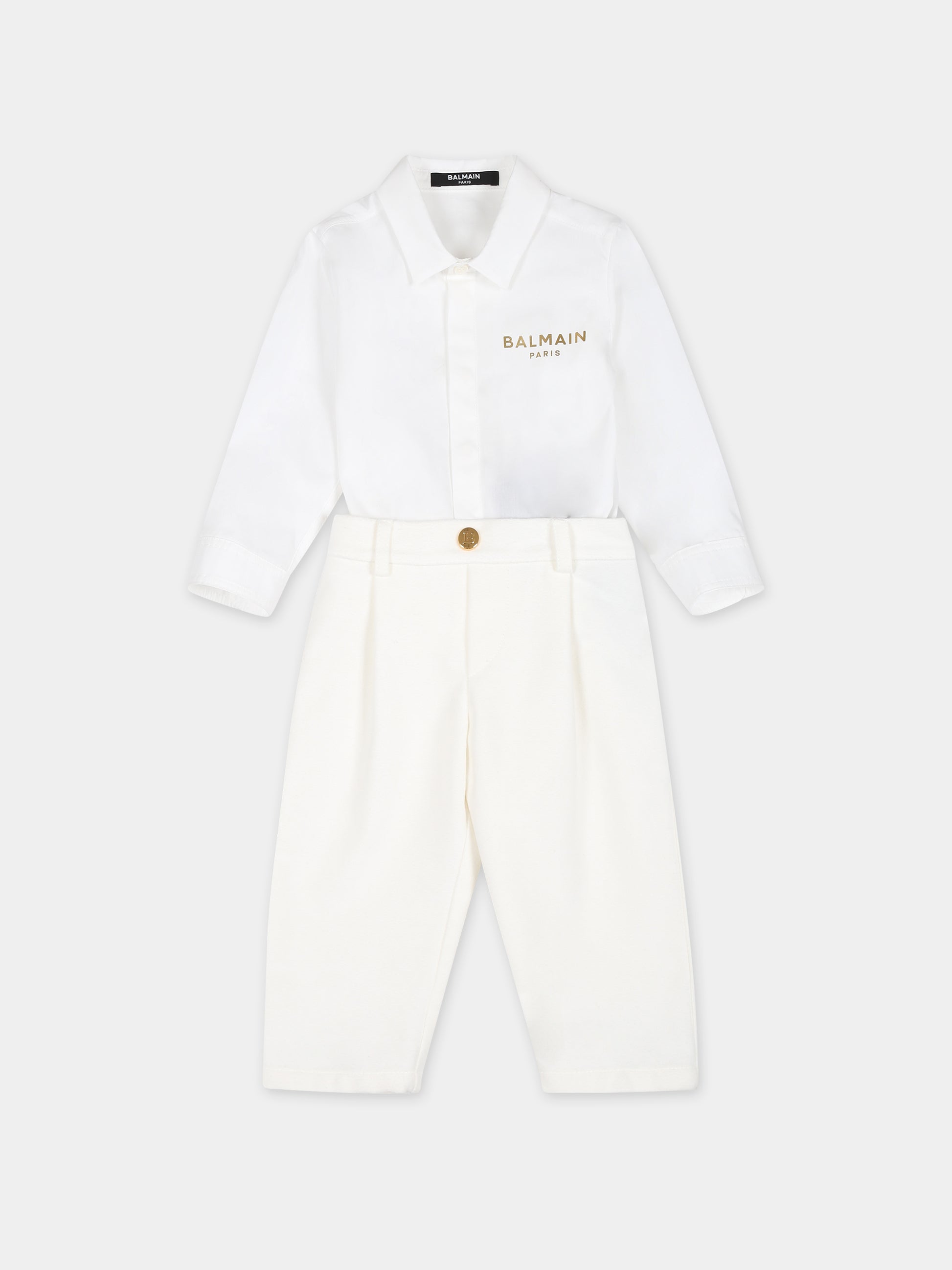 Completo avorio per neonato con logo,Balmain Kids,BTA520 V0087 101BC
