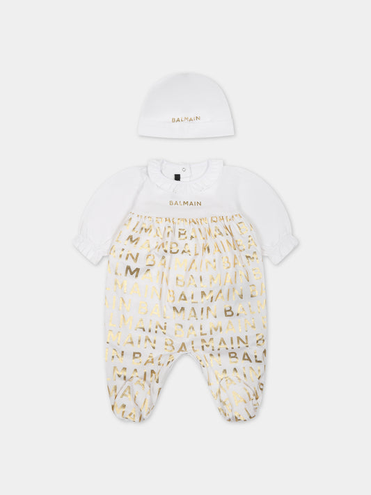 Set bianco per neonata con logo,Balmain Kids,BTB010 Z1523 100OR