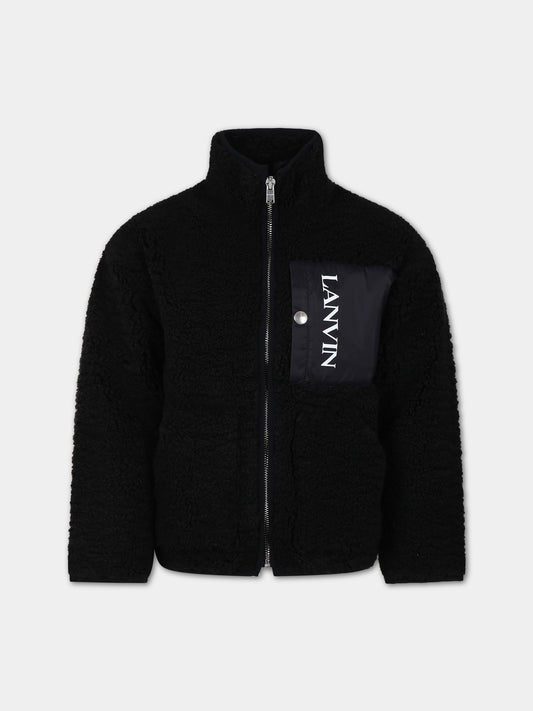 Ecopelliccia nera per bambini con logo,Lanvin Petite,N26027 09B