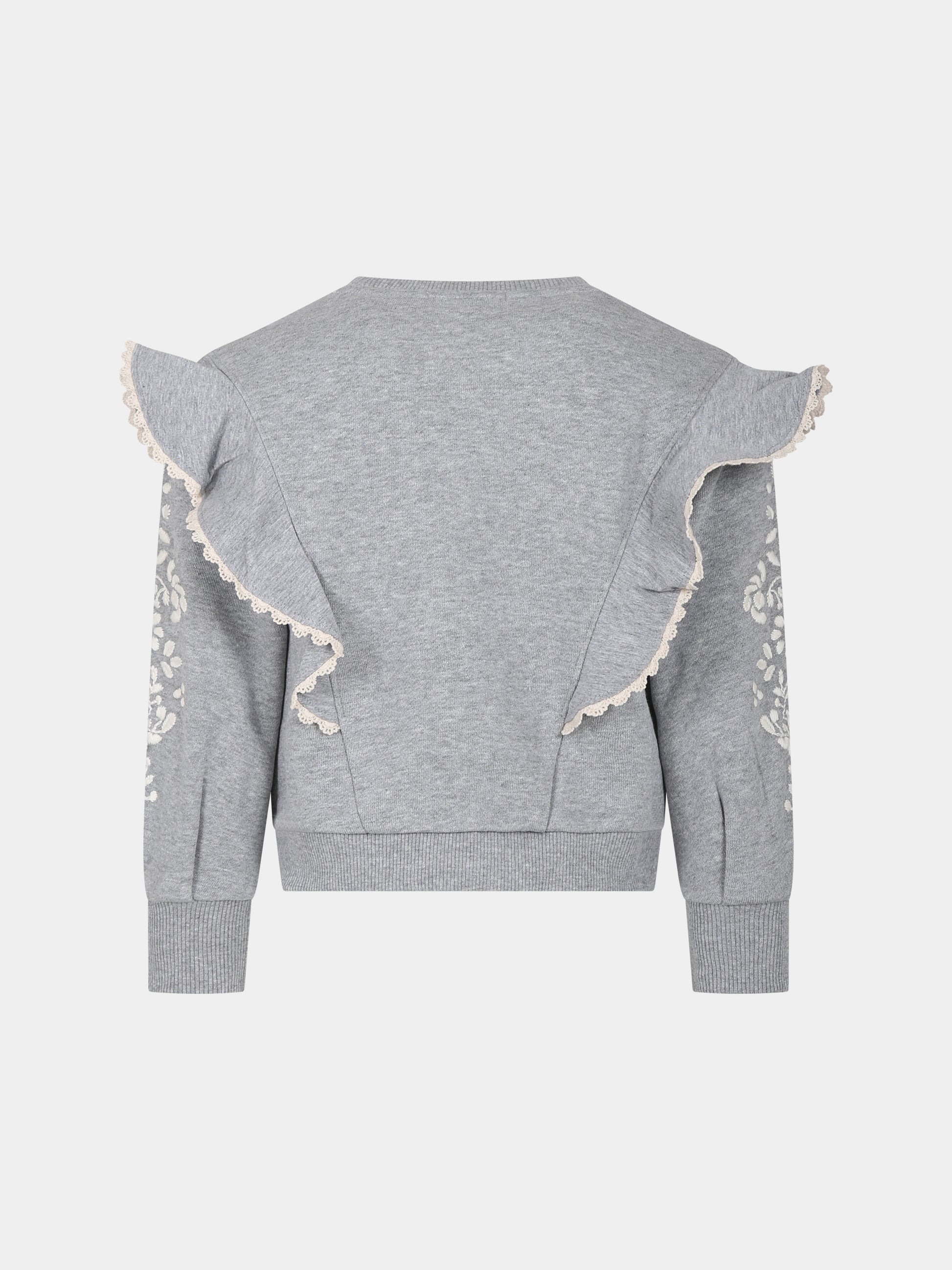 Felpa grigia con ricami per bambina,Chloé Kids,C15E25 A38