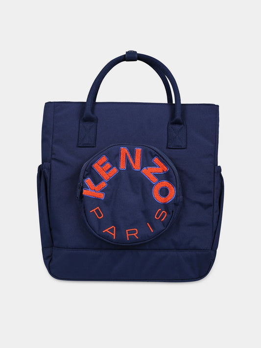 Borsa mamma blu per neonati con logo,Kenzo Kids,K90103 84A