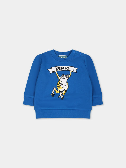 Felpa azzurra per neonato con logo e stampa,Kenzo Kids,K05518 83A