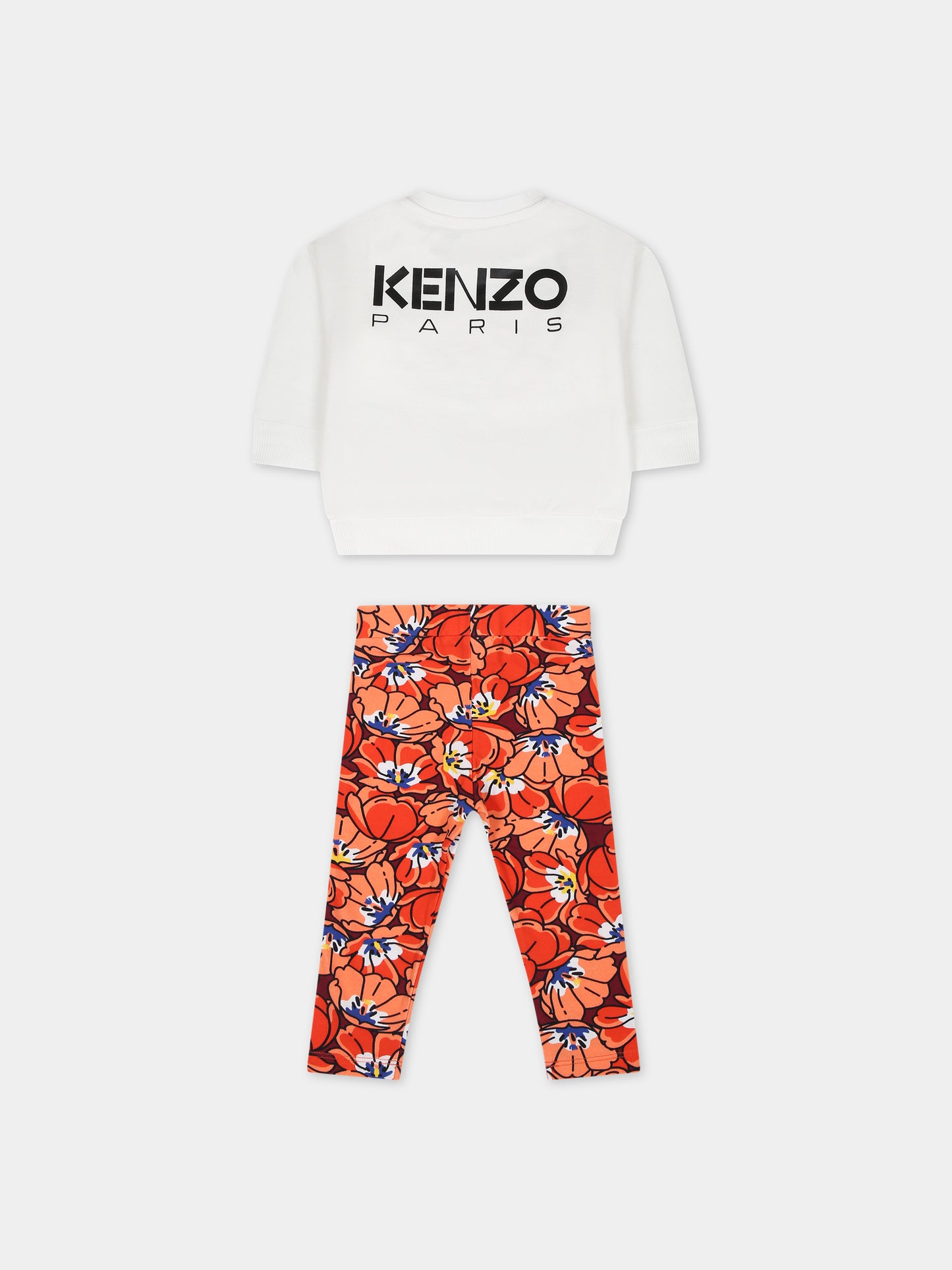 Completo bianco per neonata con papaveri e logo,Kenzo Kids,K08062 40A