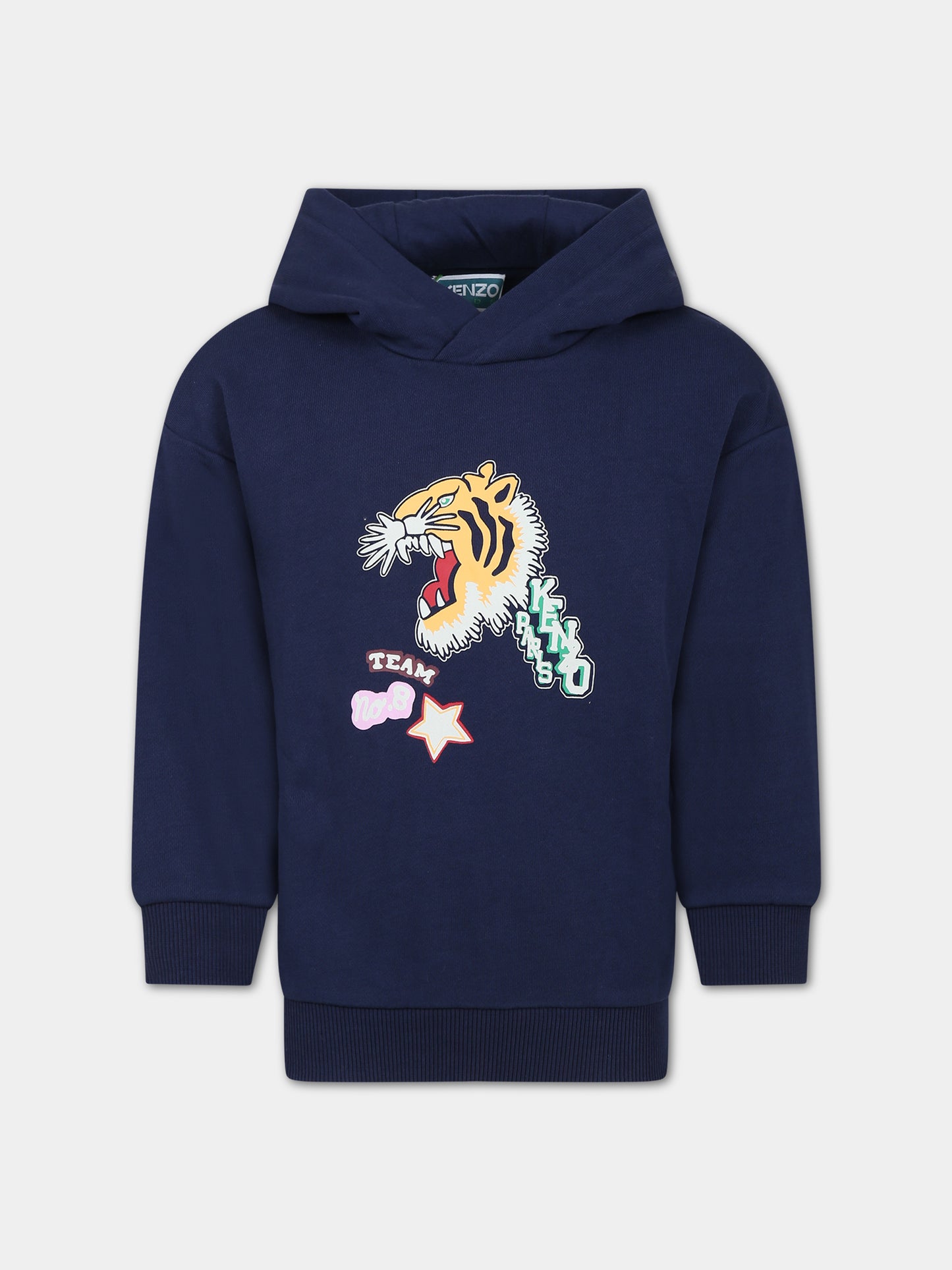 Felpa blu per bambina con tigre e logo,Kenzo Kids,K15693 84A