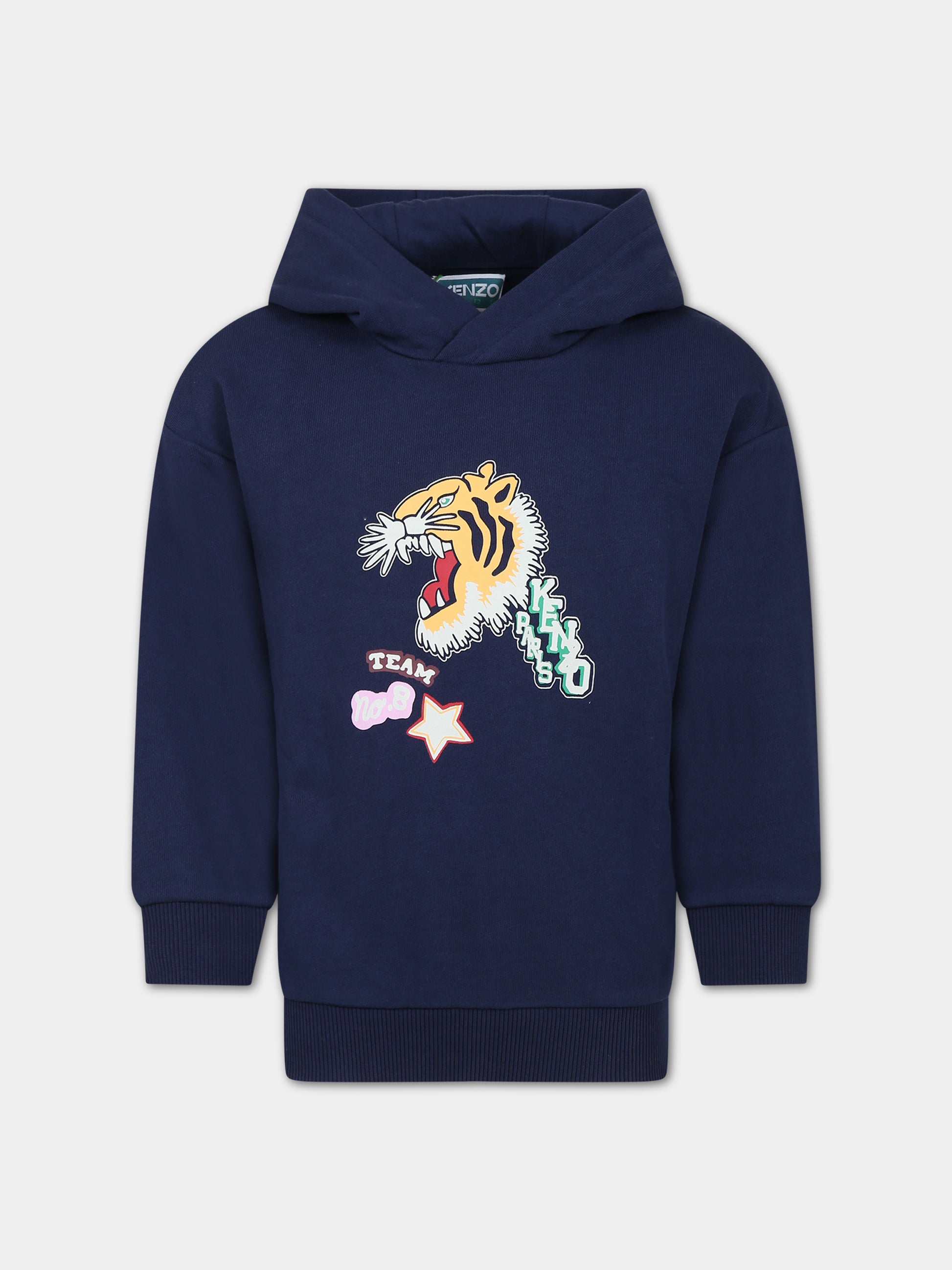 Felpa blu per bambina con tigre e logo,Kenzo Kids,K15693 84A