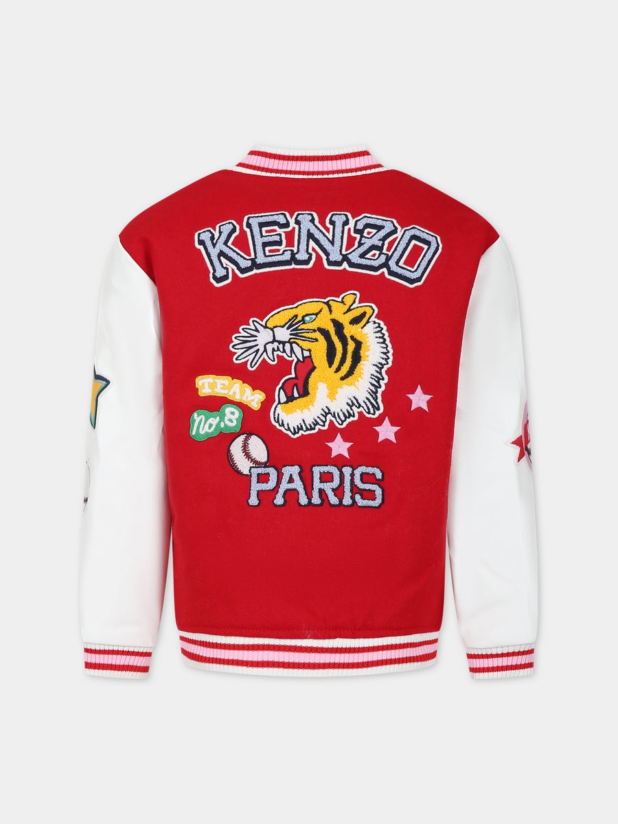 Bomber rosso per bambina con logo e tigre,Kenzo Kids,K16096 990