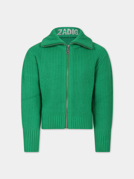 Cardigan verde per bambina,Zadig & Voltaire Kids,X15412 6132