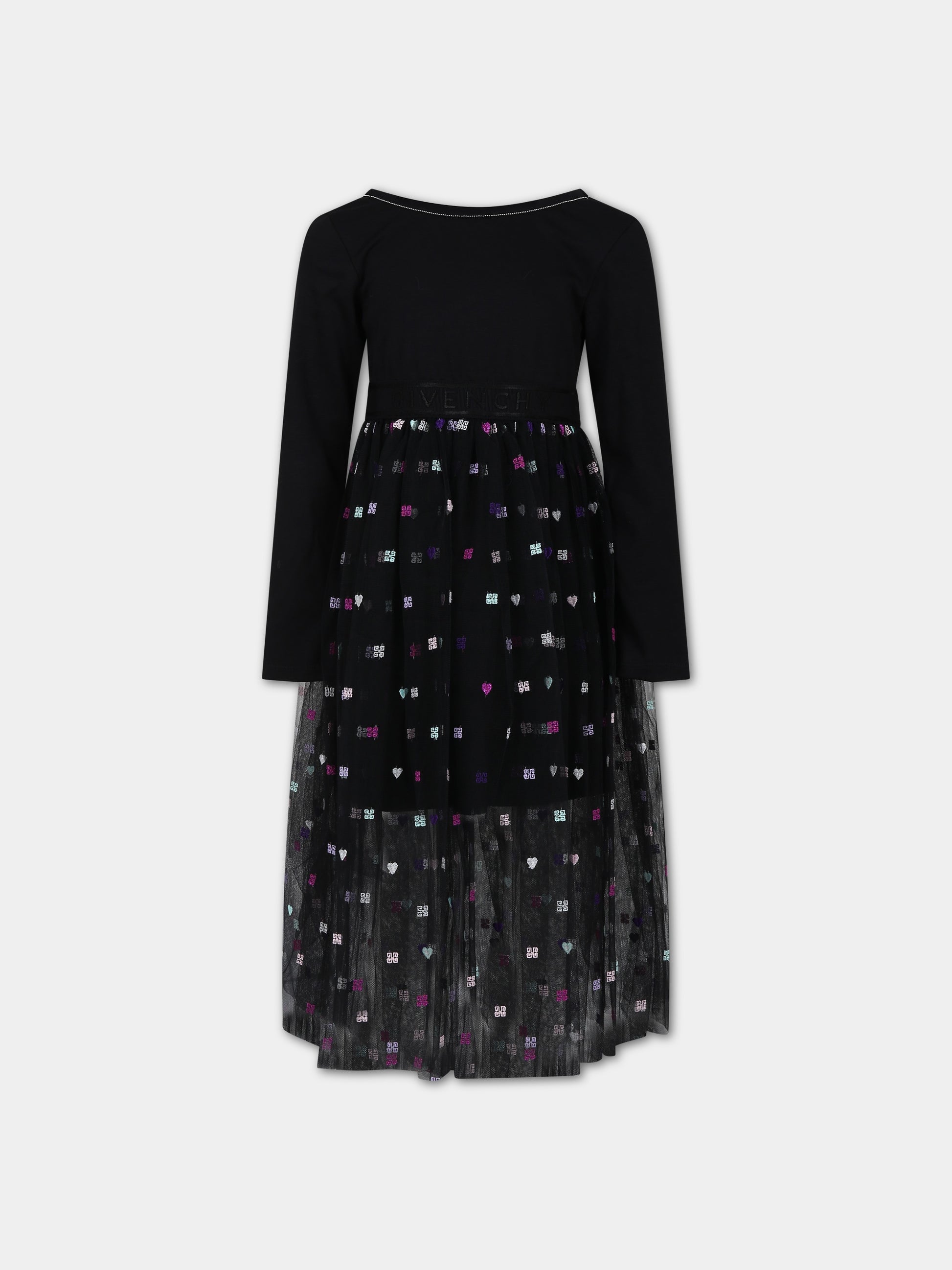 Vestito nero per bambina con logo all-over,Givenchy Kids,H12328 09B