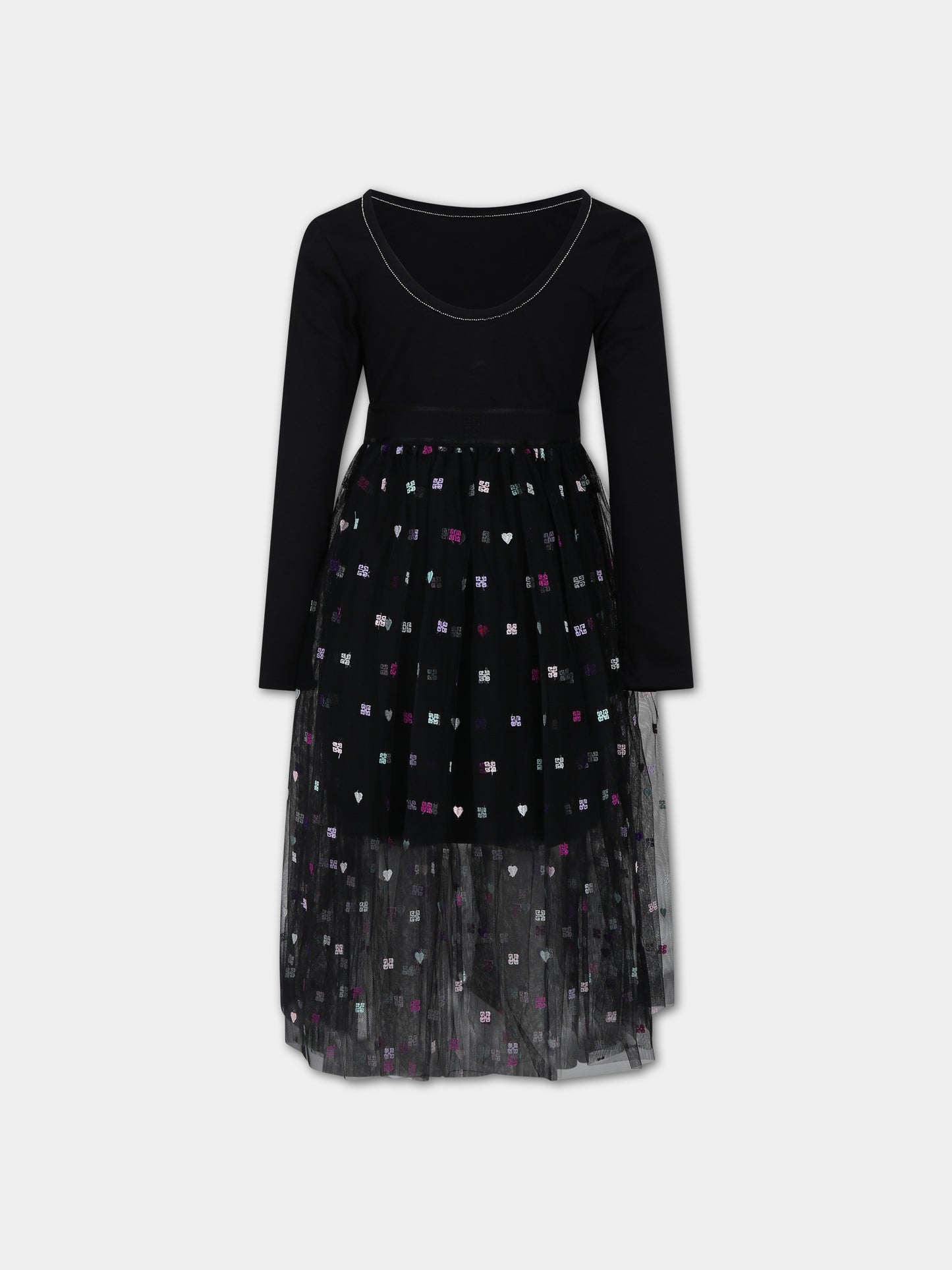 Vestito nero per bambina con logo all-over,Givenchy Kids,H12328 09B