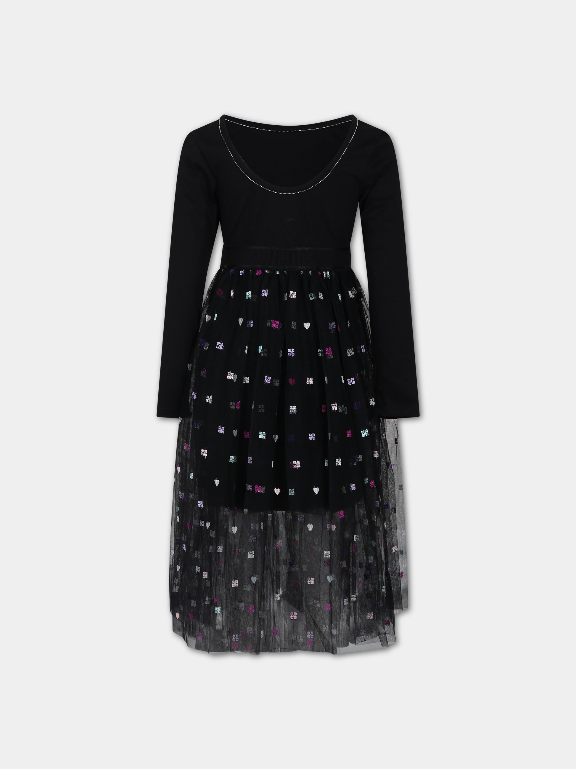 Vestito nero per bambina con logo all-over,Givenchy Kids,H12328 09B