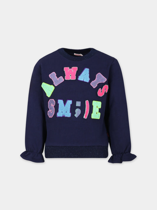 Felpa blu per bambina con scritta multicolor,Billieblush,U15B75 85T