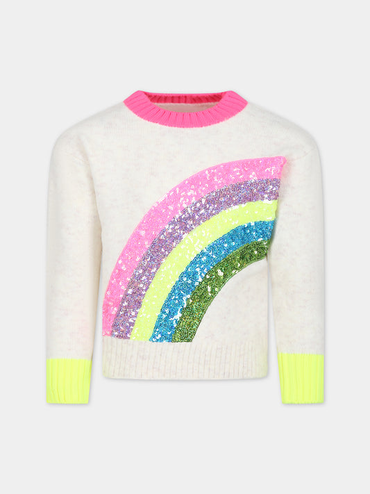 Maglione avorio melange con arcobaleno per bambina,Billieblush,U15B69 121