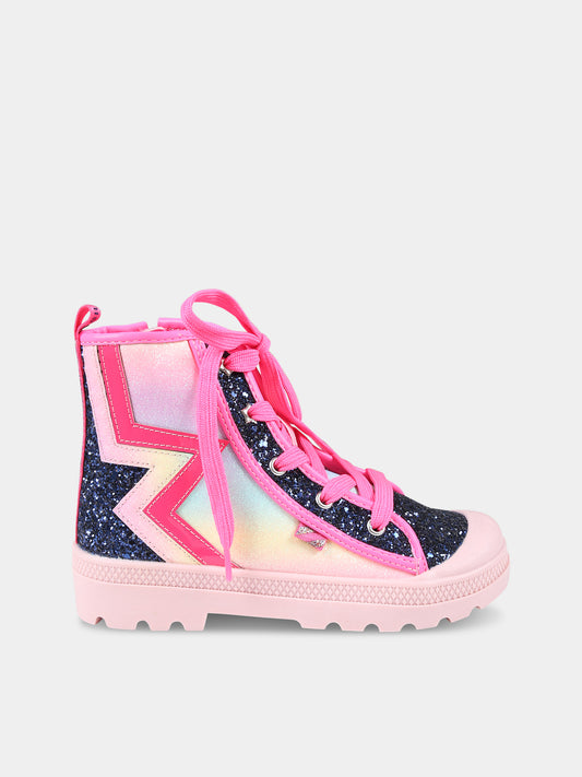 Stivaletti blu per bambina con logo,Billieblush,U19377 MULTICOLOR