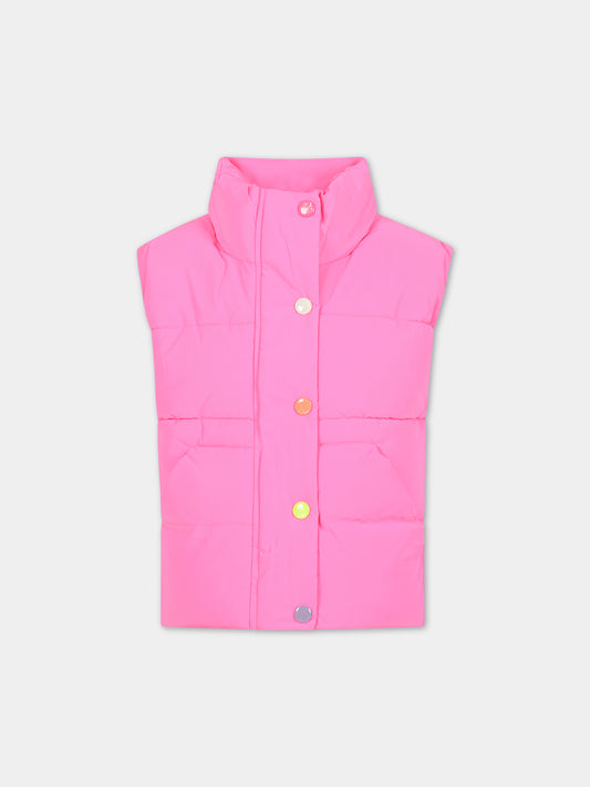 Gilet imbottito fucsia fluo per bambina,Billieblush,U16368 ROSA