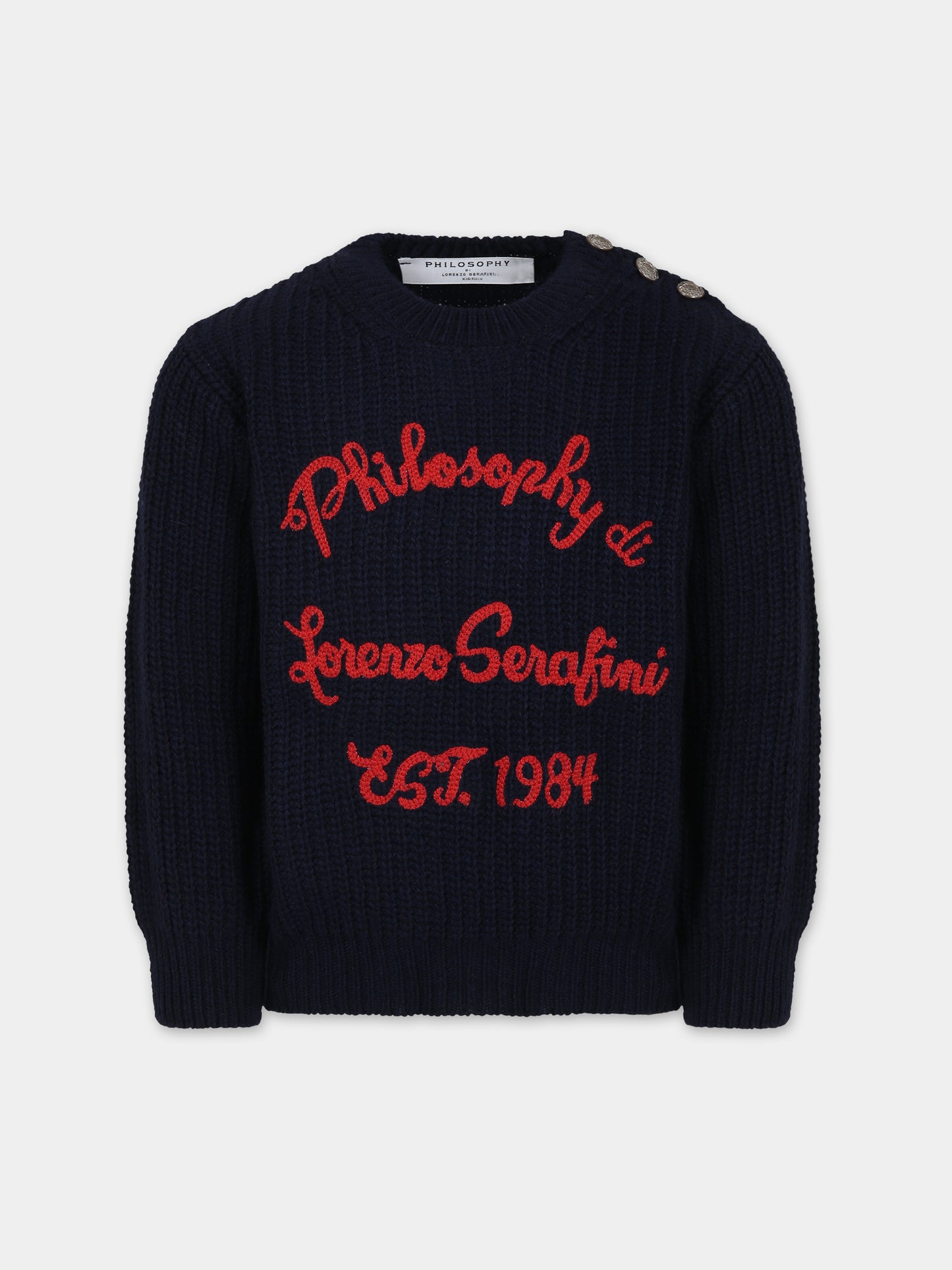 Maglione blu per bambina con logo,Philosophy,PFMA011 C FL007 4005