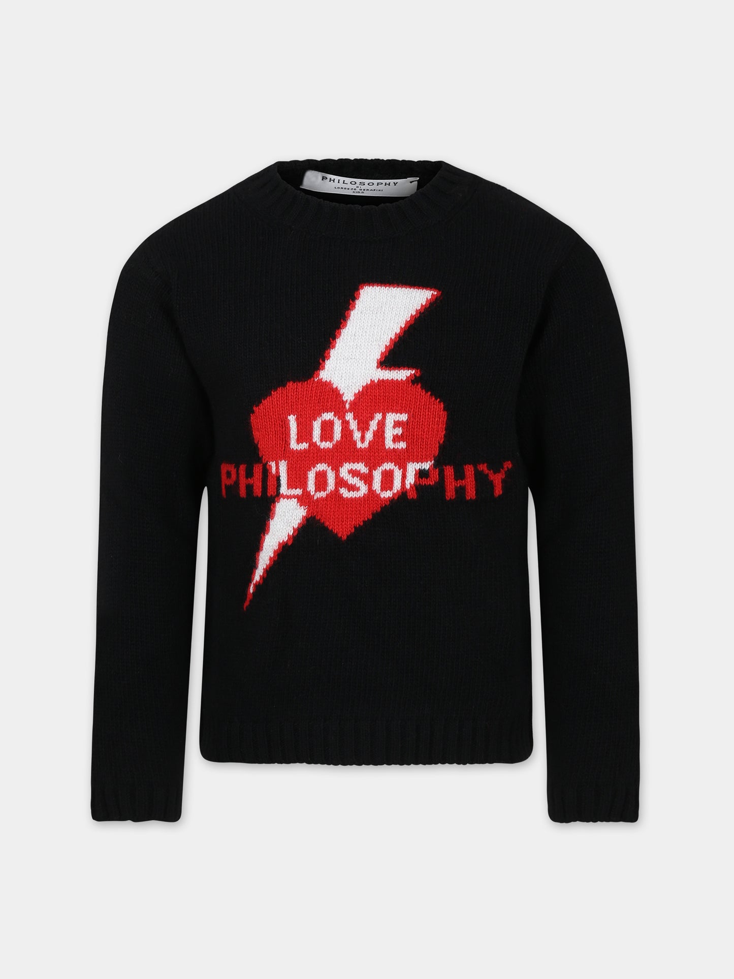 Maglione nero per bambina con logo,Philosophy,PFMA014 C FL007 N000