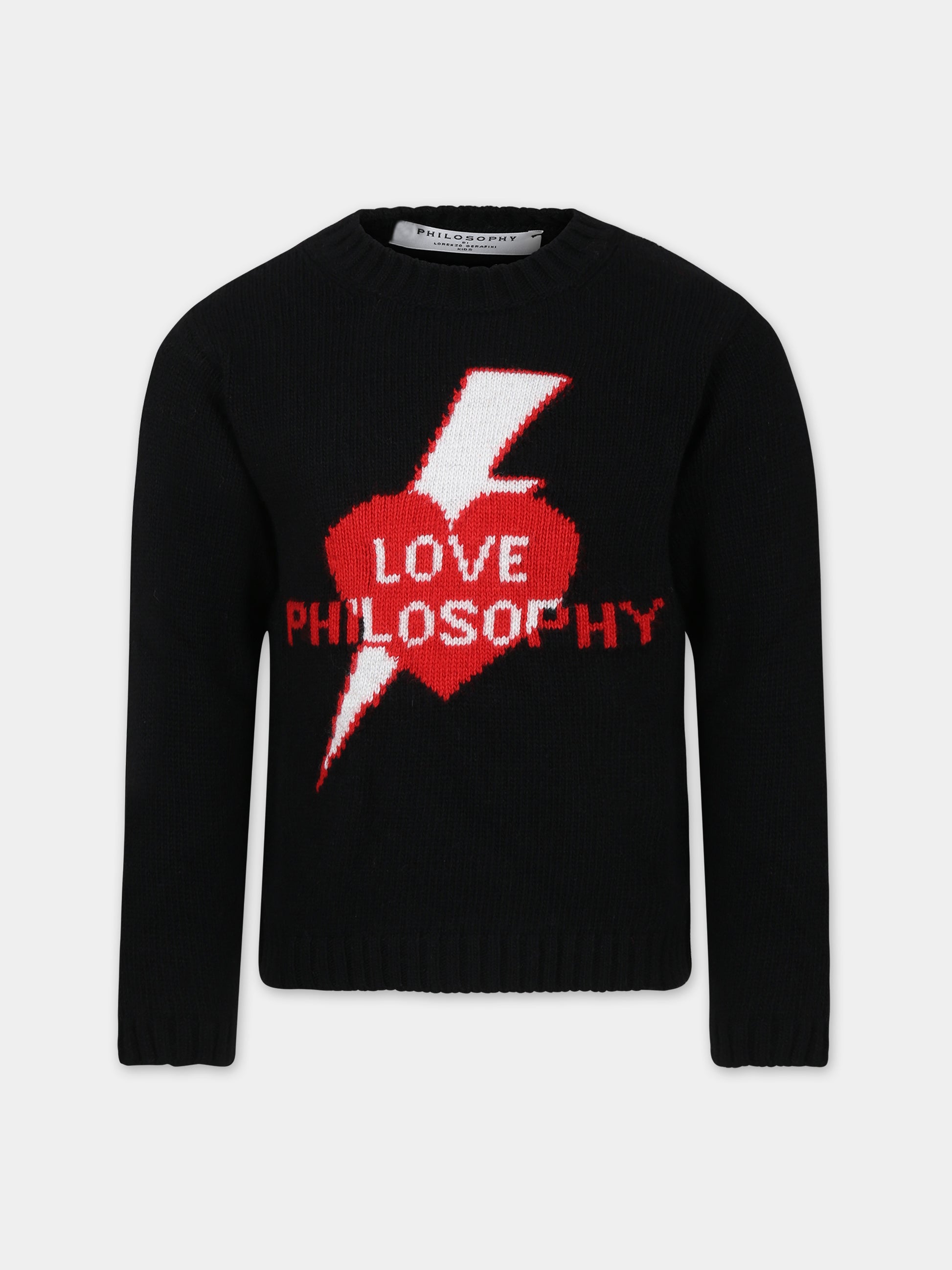 Maglione nero per bambina con logo,Philosophy,PFMA014 C FL007 N000
