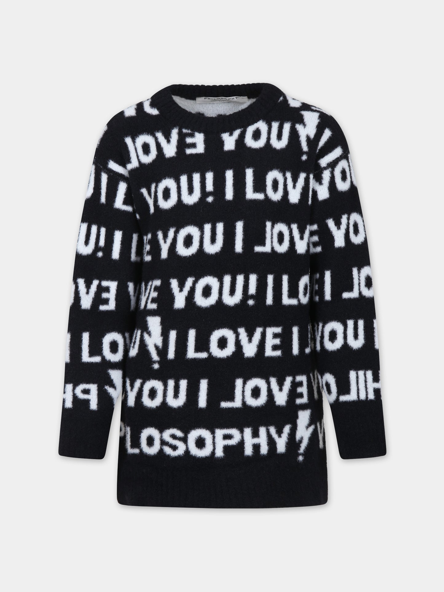 Vestito nero per bambina con scritta,Philosophy,PFMA015 C FL225 N000