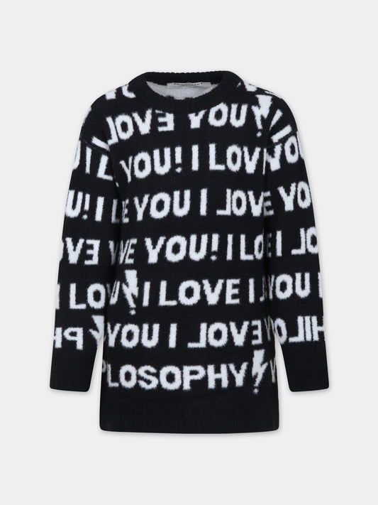 Vestito nero per bambina con scritta,Philosophy,PFMA015 C FL225 N000