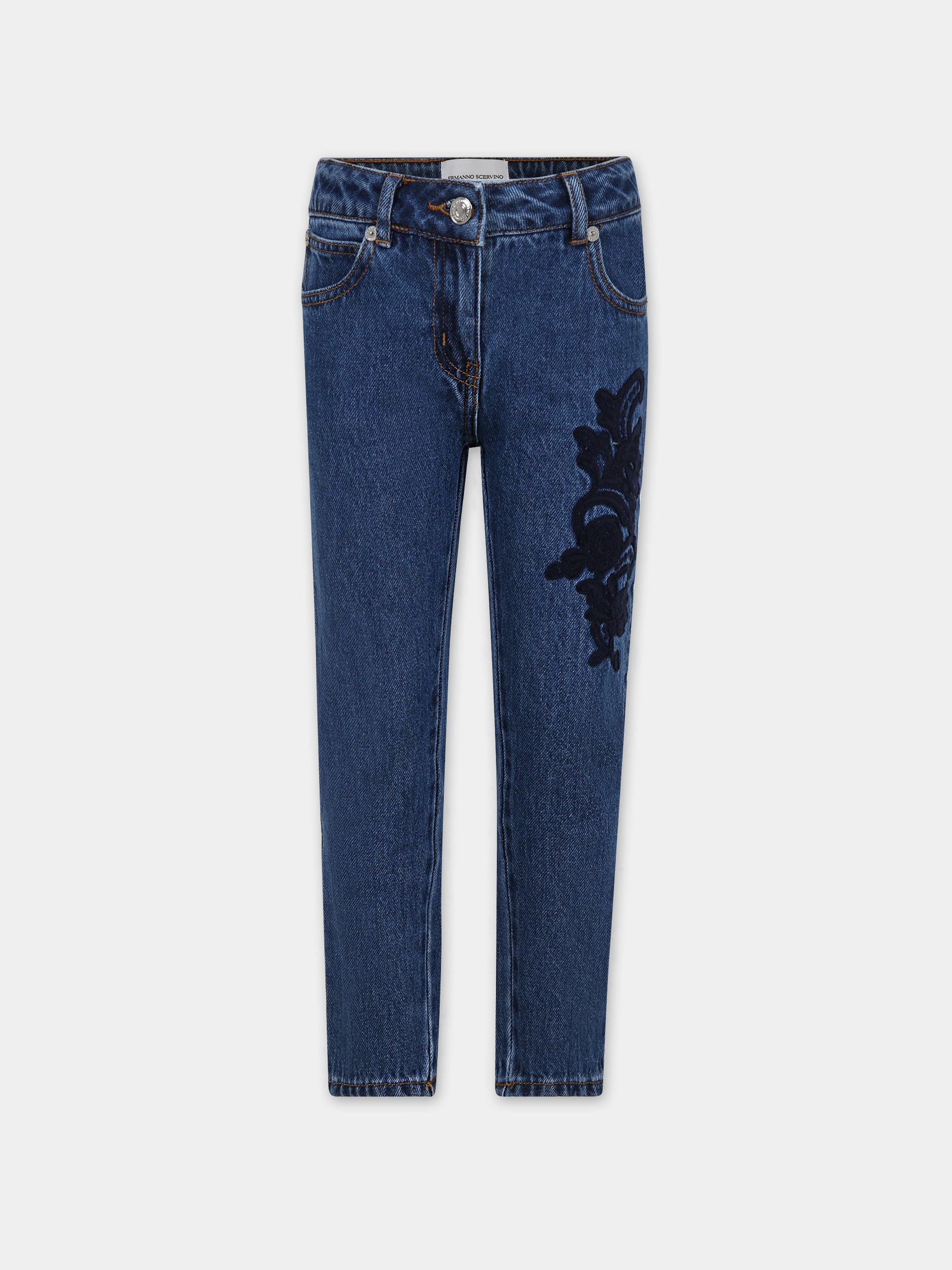 Jeans blu per bambina con ricami,Ermanno Scervino Junior,SFPA004 C DF025 4081