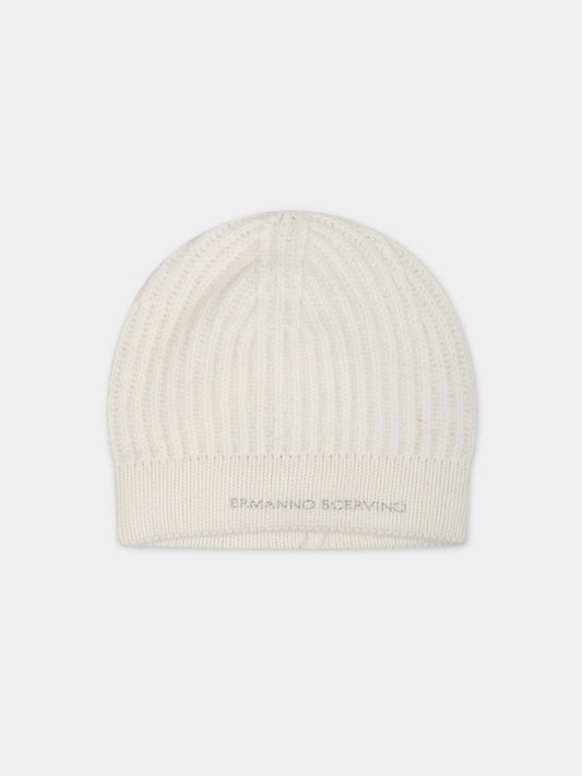 Berretto bianco per bambina con logo,Ermanno Scervino Junior,SFCP001 C FL007 0000