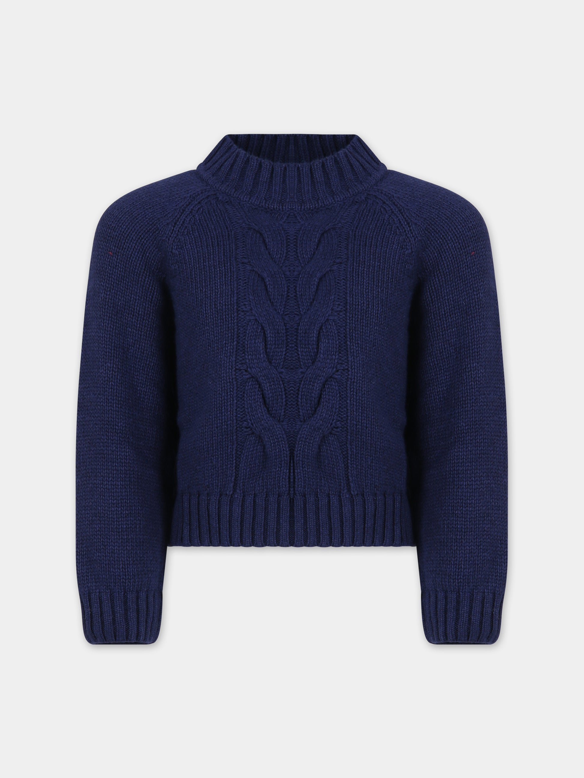 Maglione blu per bambina con logo,Dondup Kids,DFMA002 C FL116 4000