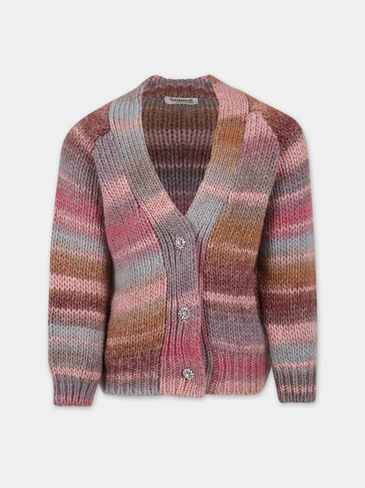 Cardigan multicolor per bambina con logo,Dondup Kids,DFMA009 C FL017 MULT
