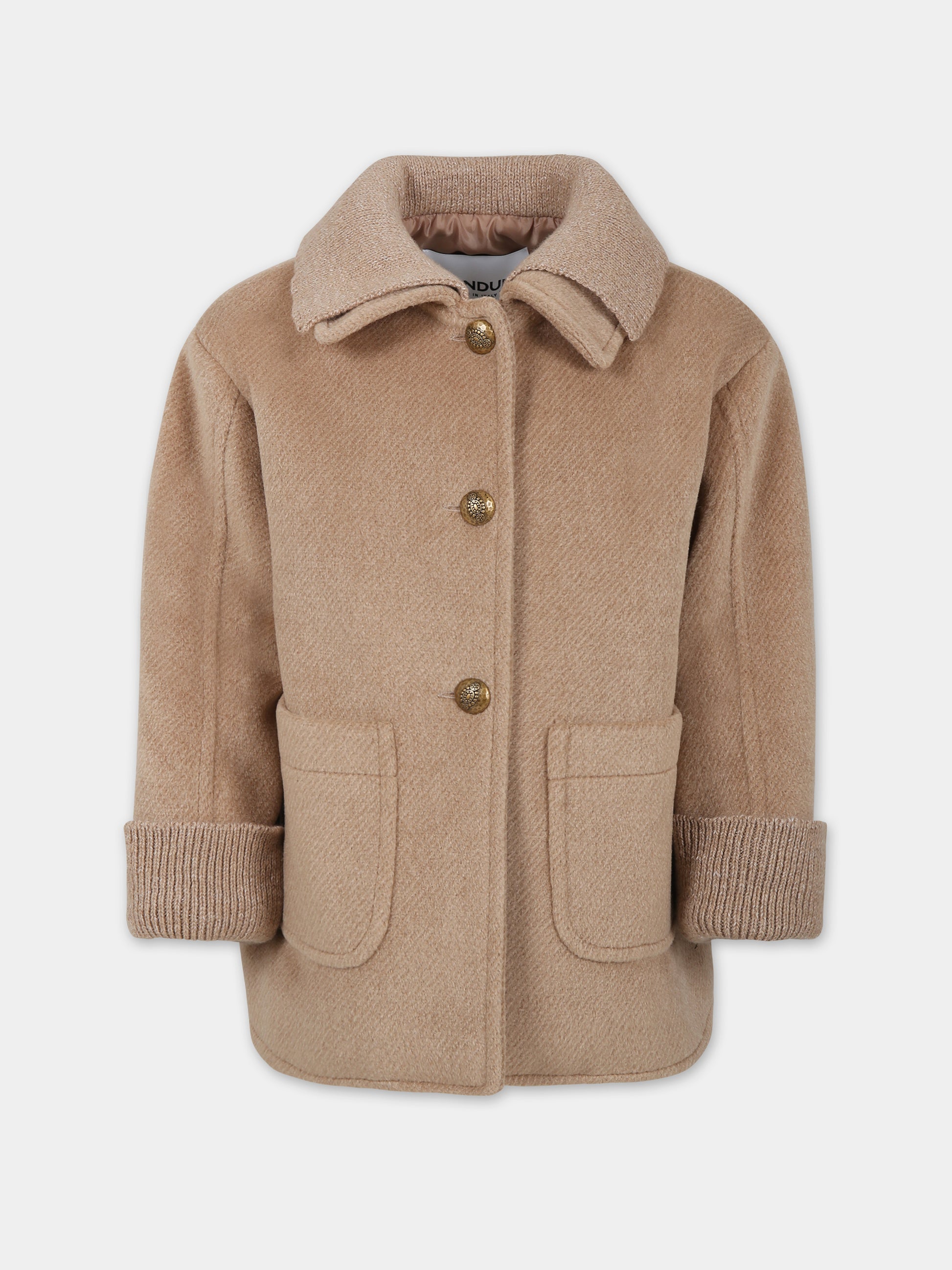 Cappotto beige per bambina con logo,Dondup Kids,DFGB002 0 PL055 6021