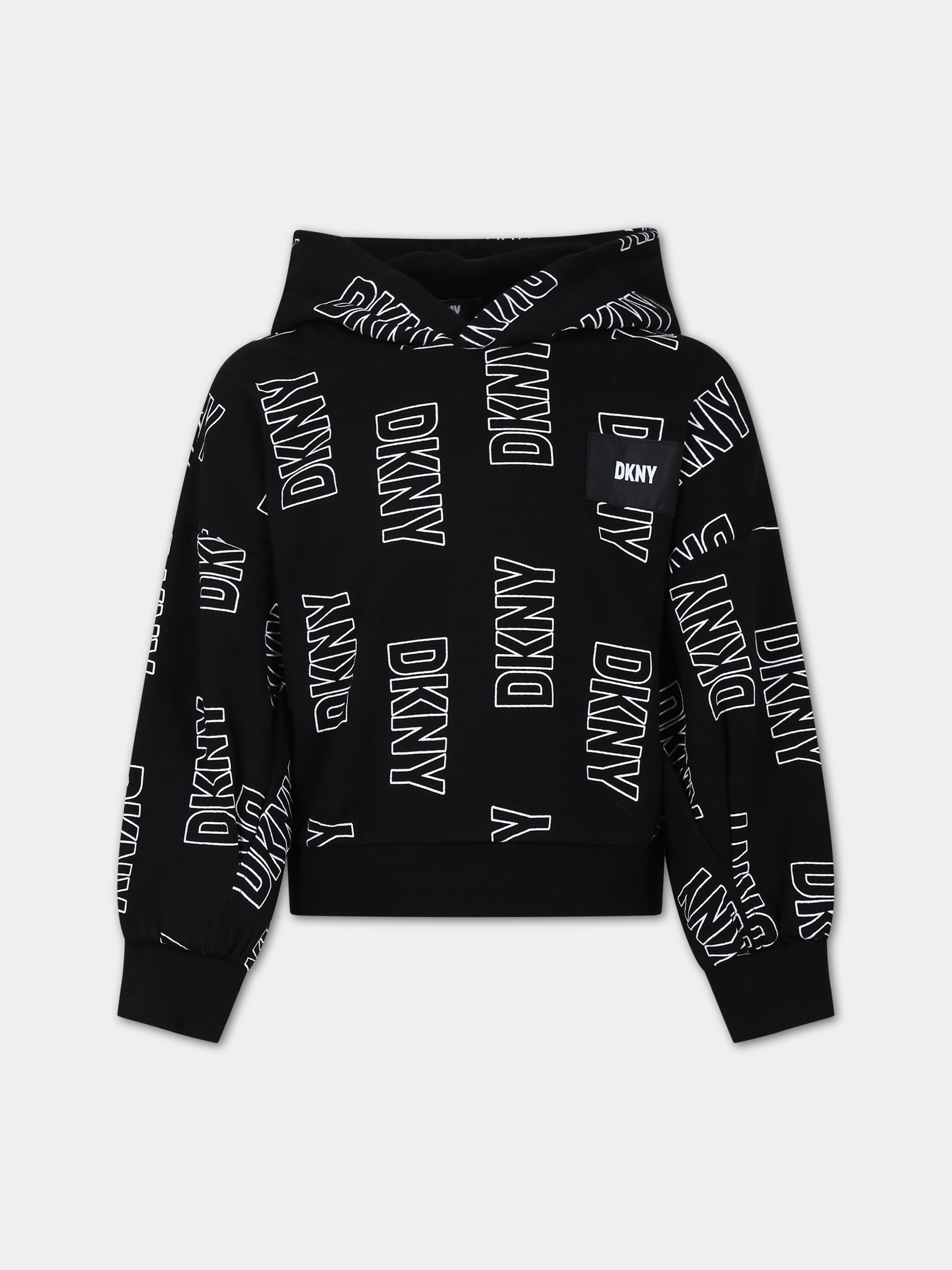 Felpa nera per bambina con logo,Dkny,D35T13 M41