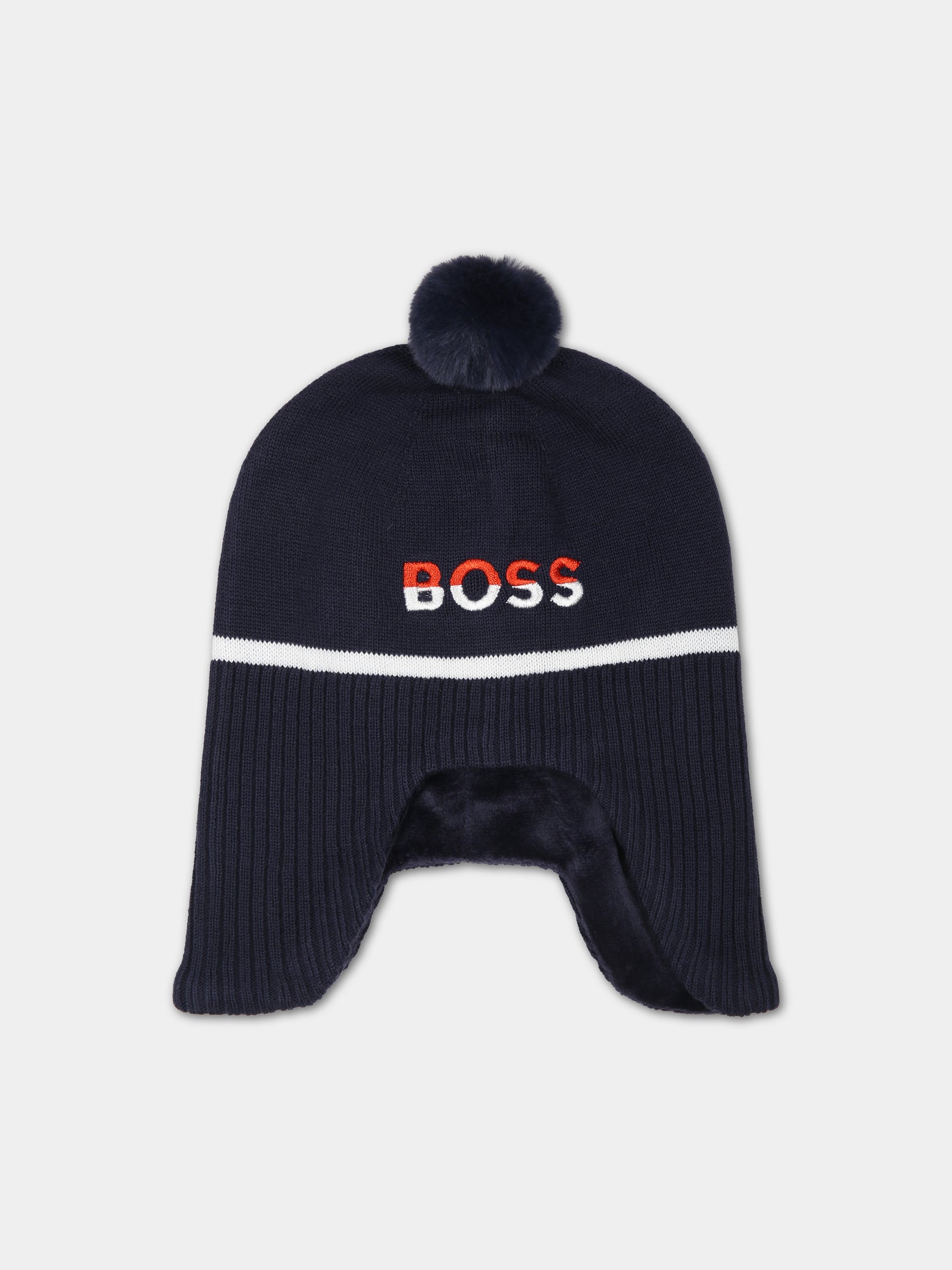 Berretto blu  per neonato con pon-pon,Boss,J91149 849