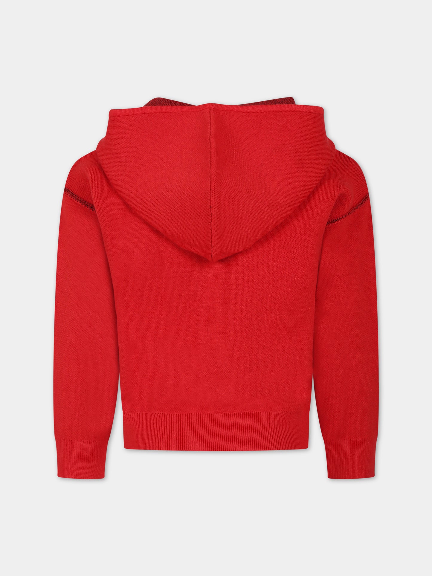 Felpa rossa per bambino con cappuccio e logo,Hugo,G25149 990