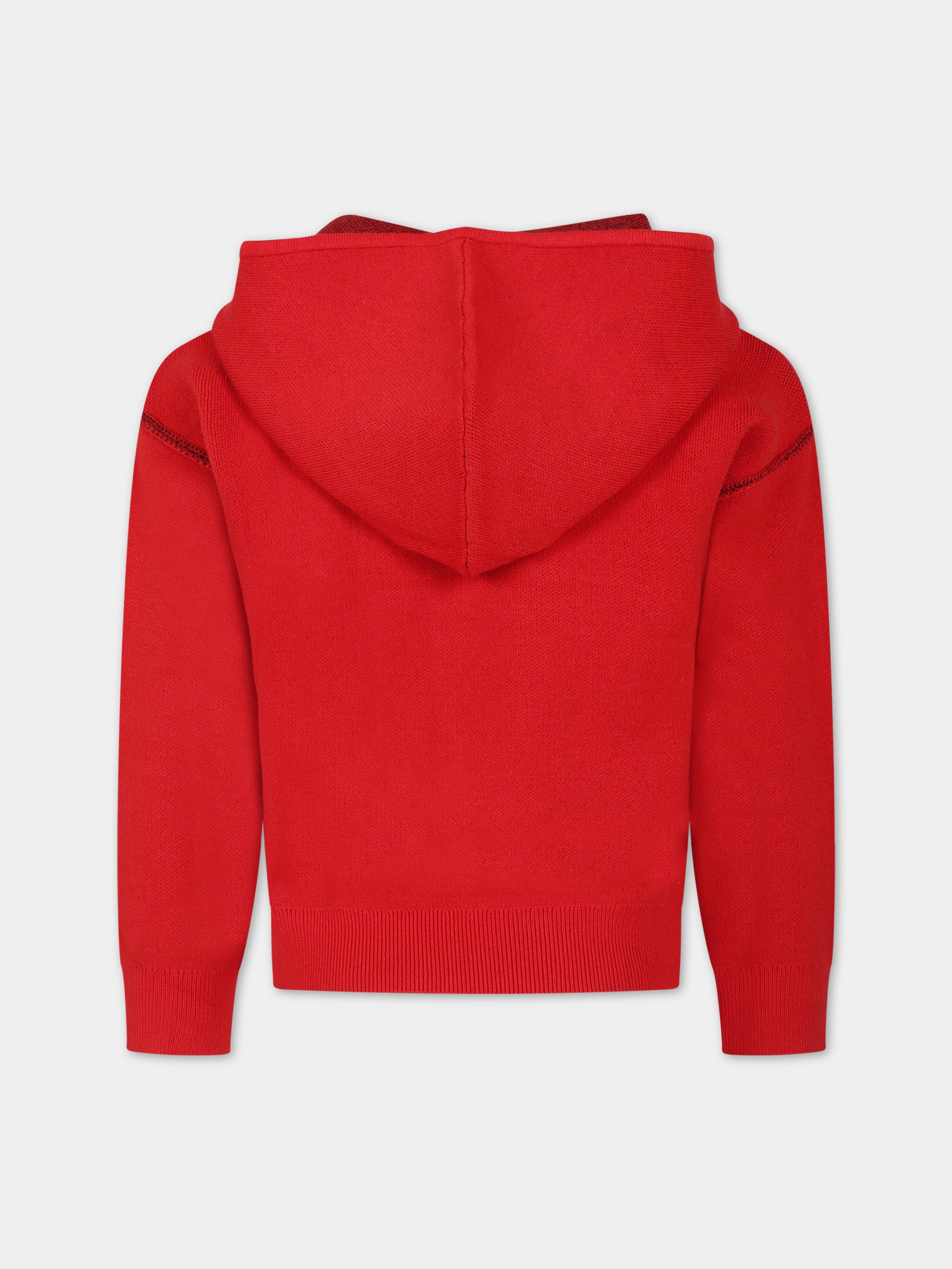 Felpa rossa per bambino con cappuccio e logo,Hugo,G25149 990