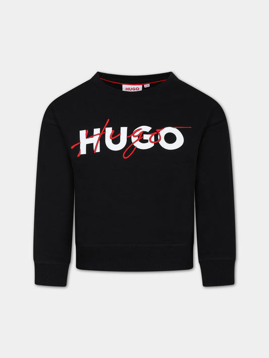 Felpa nera per bambino con logo,Hugo,G25153 09B