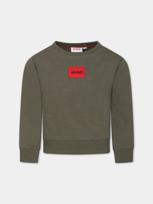 Felpa verde per bambino con logo,Hugo,G25151 653