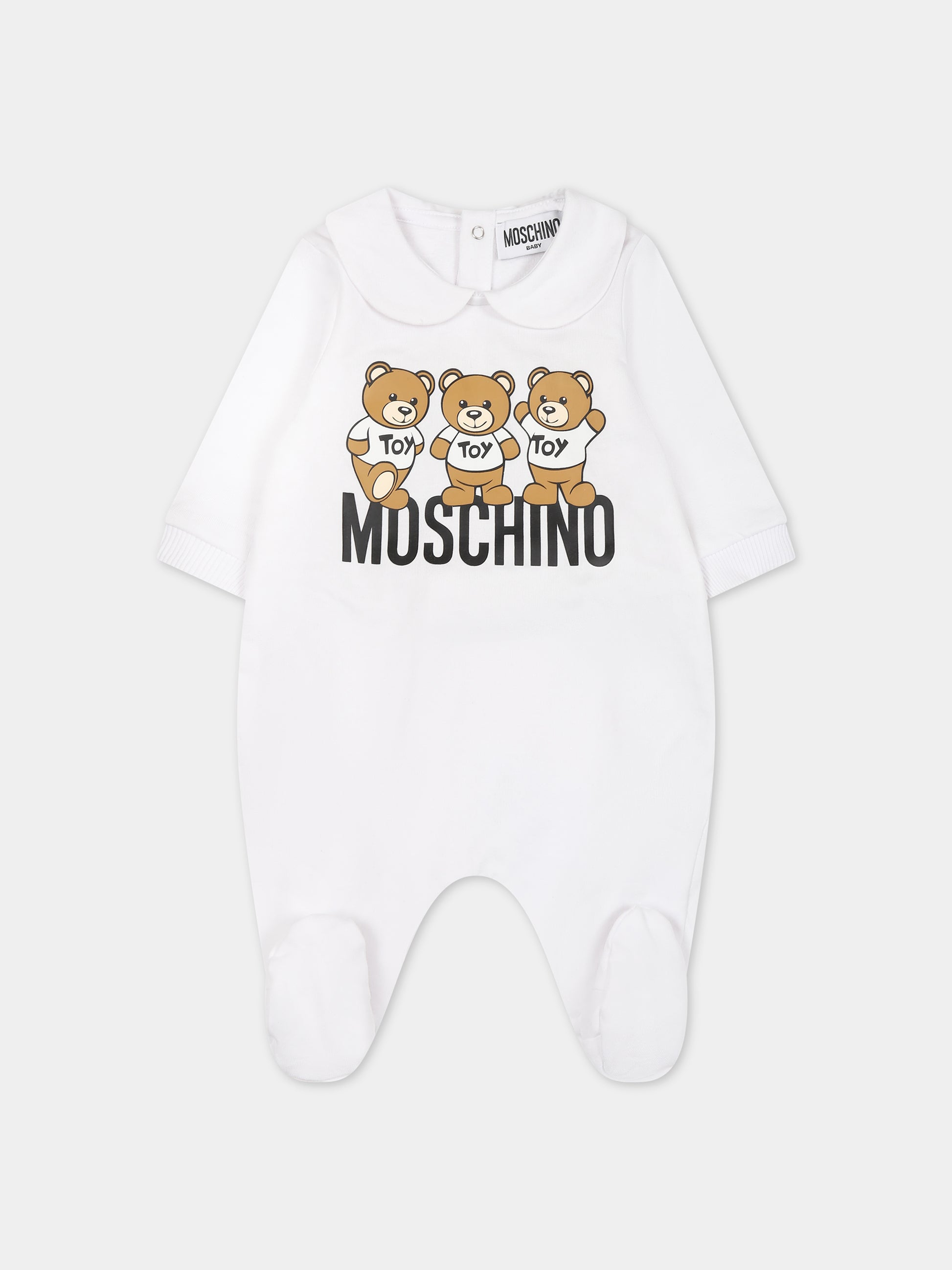 Tutina bianca per neonati con Teddy Bears e logo,Moschino Kids,MWY037 LCA60 10101