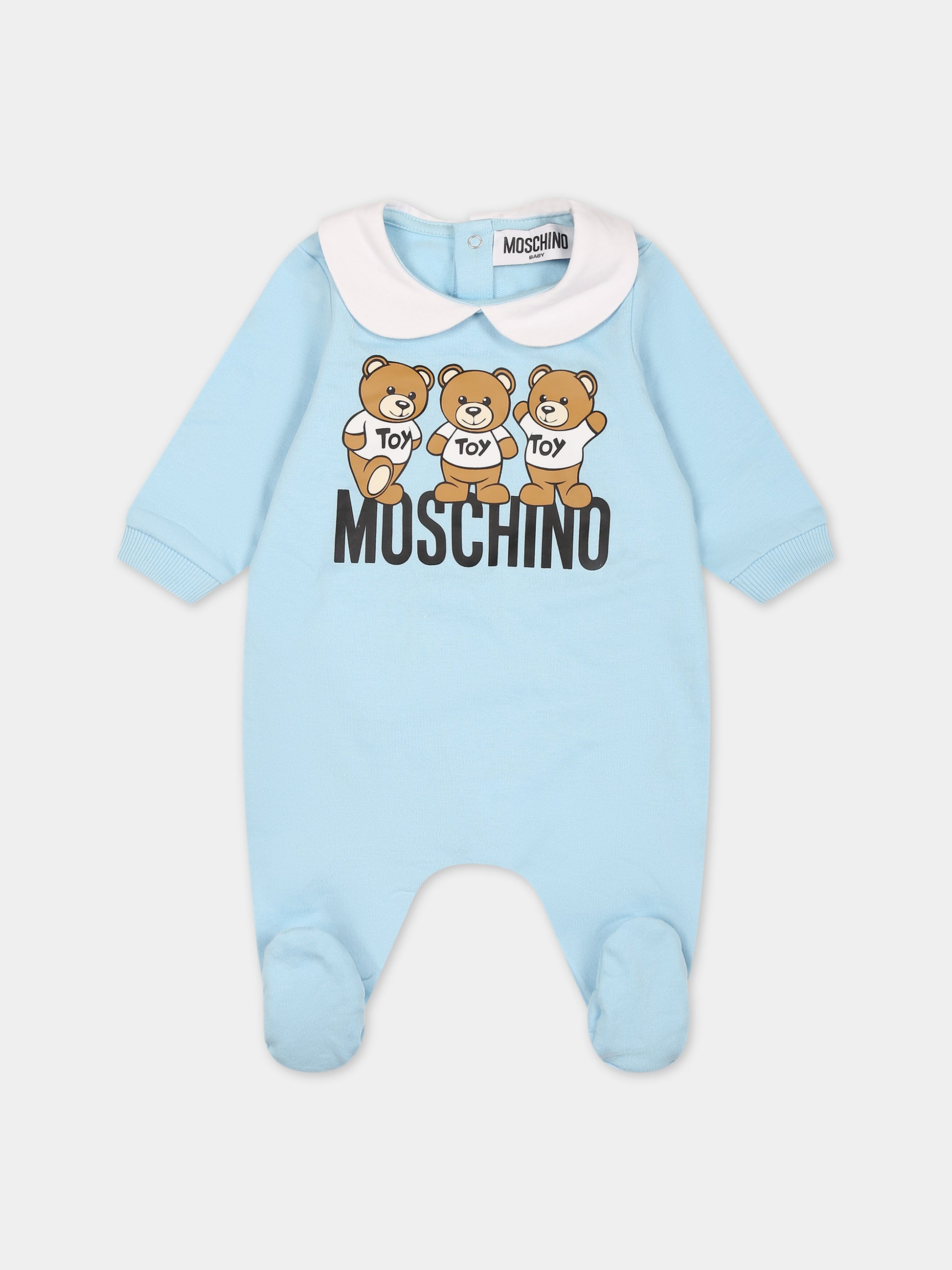 Tutina celeste per neonato con Teddy Bears e logo,Moschino Kids,MWY037 LCA60 40304