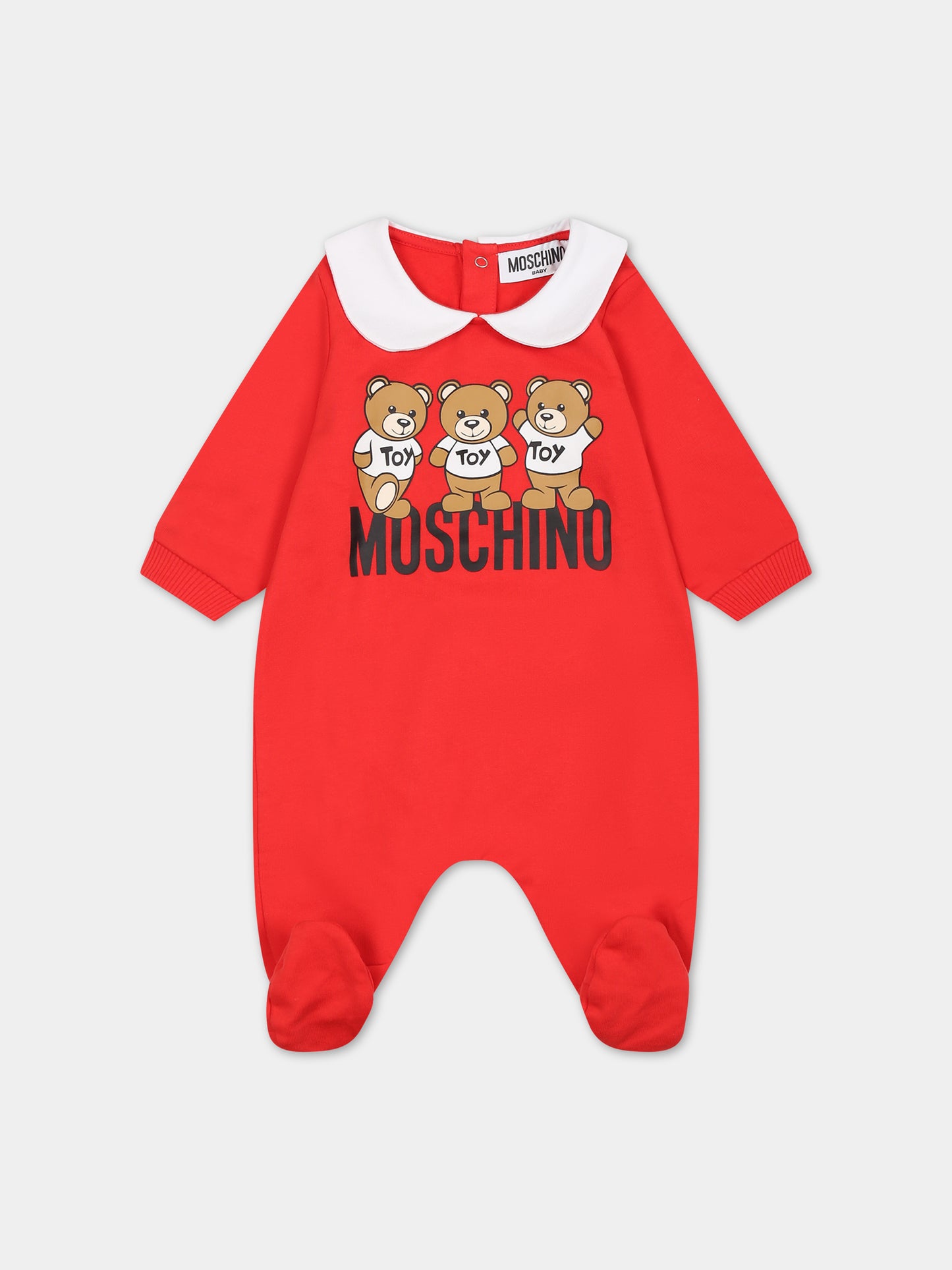 Tutina rossa per neonati con Teddy Bears e logo,Moschino Kids,MWY037 LCA60 50109