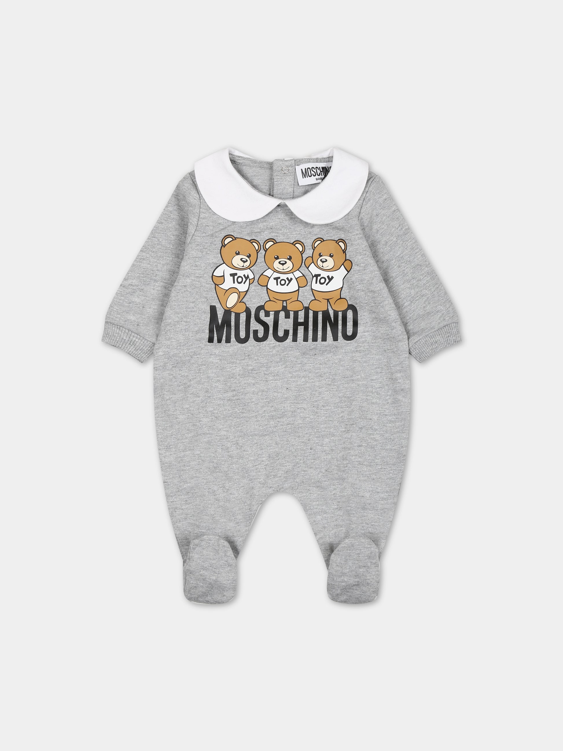 Tutina grigia per neonati con Teddy Bears e logo,Moschino Kids,MWY037 LCA60 60901