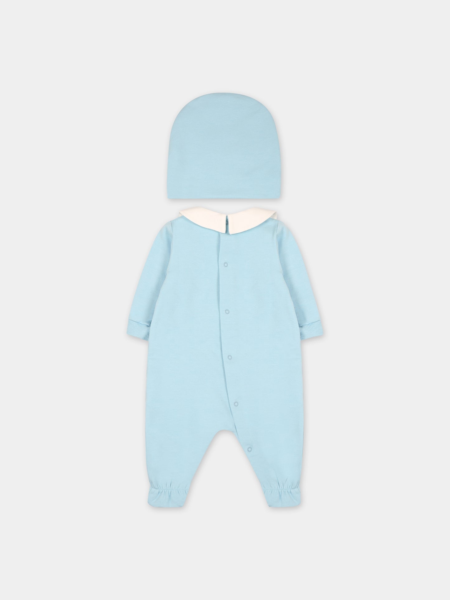 Set celeste per neonato con Teddy bear e logo,Moschino Kids,MOY026 LDA17 40304