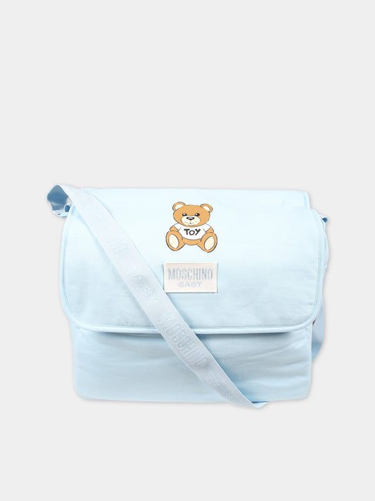 Borsa mamma celeste per neonato con Teddy Bear e logo,Moschino Kids,MTX03D LCA40 40304