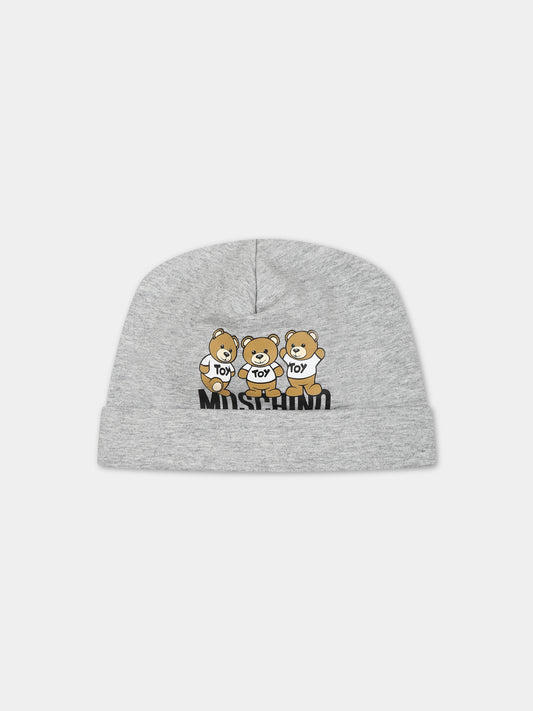 Cappello grigio per neonati con Teddy Bears e logo,Moschino Kids,MZX031 LDA16 60901