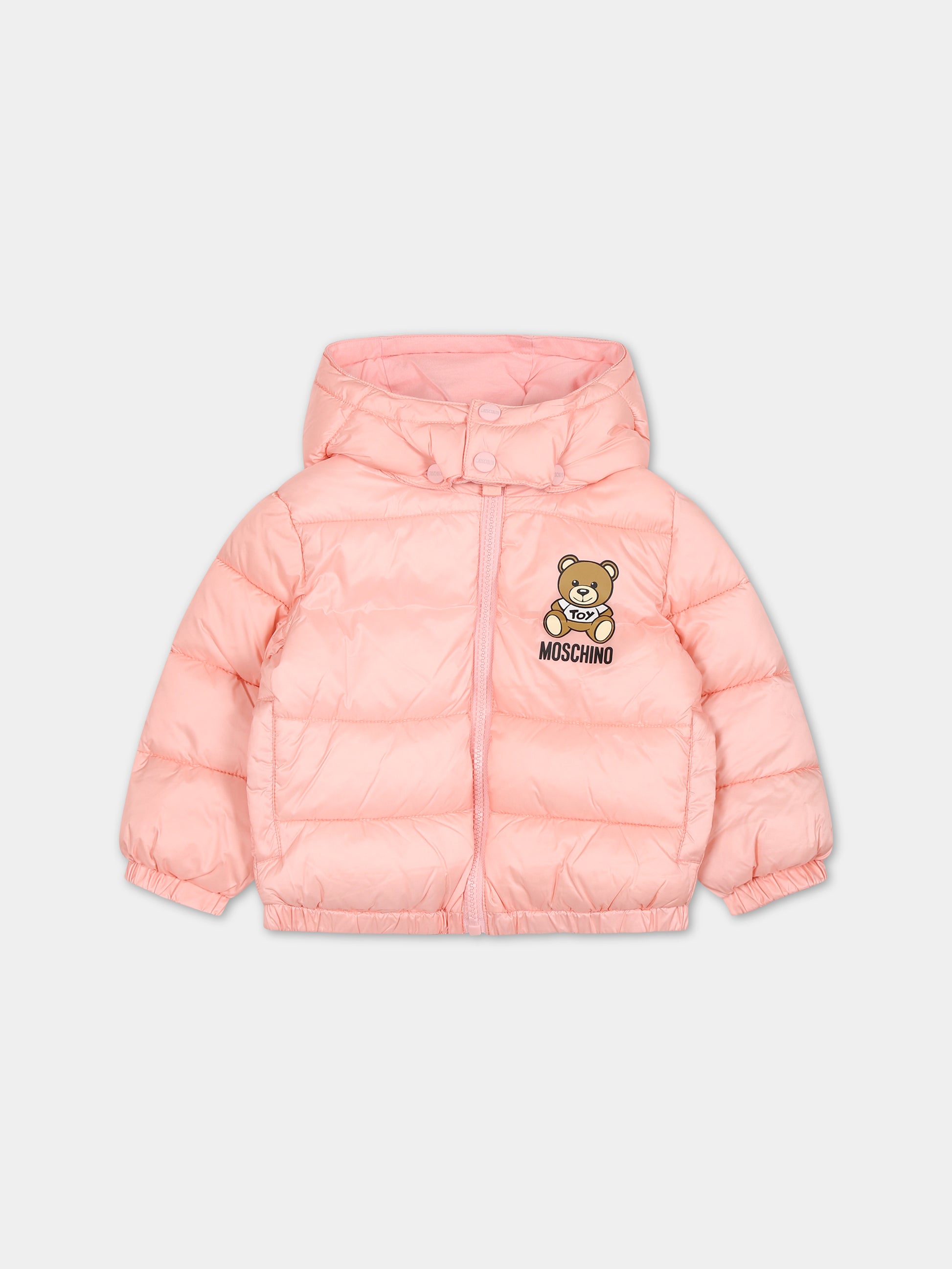 Piumino rosa per neonata con Teddy Bear e logo,Moschino Kids,MUS02F L3A22 50209