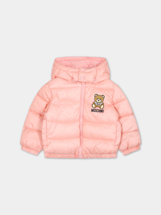 Piumino rosa per neonata con Teddy Bear e logo,Moschino Kids,MUS02F L3A22 50209