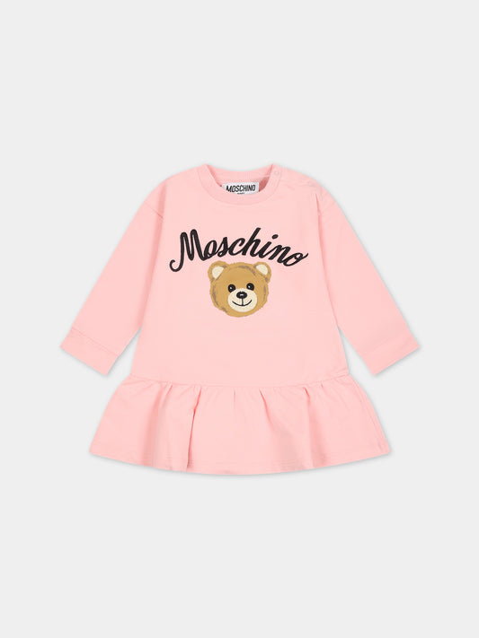 Vestito rosa per neonata con Teddy bear  elogo,Moschino Kids,MAV099 LDA55 50209