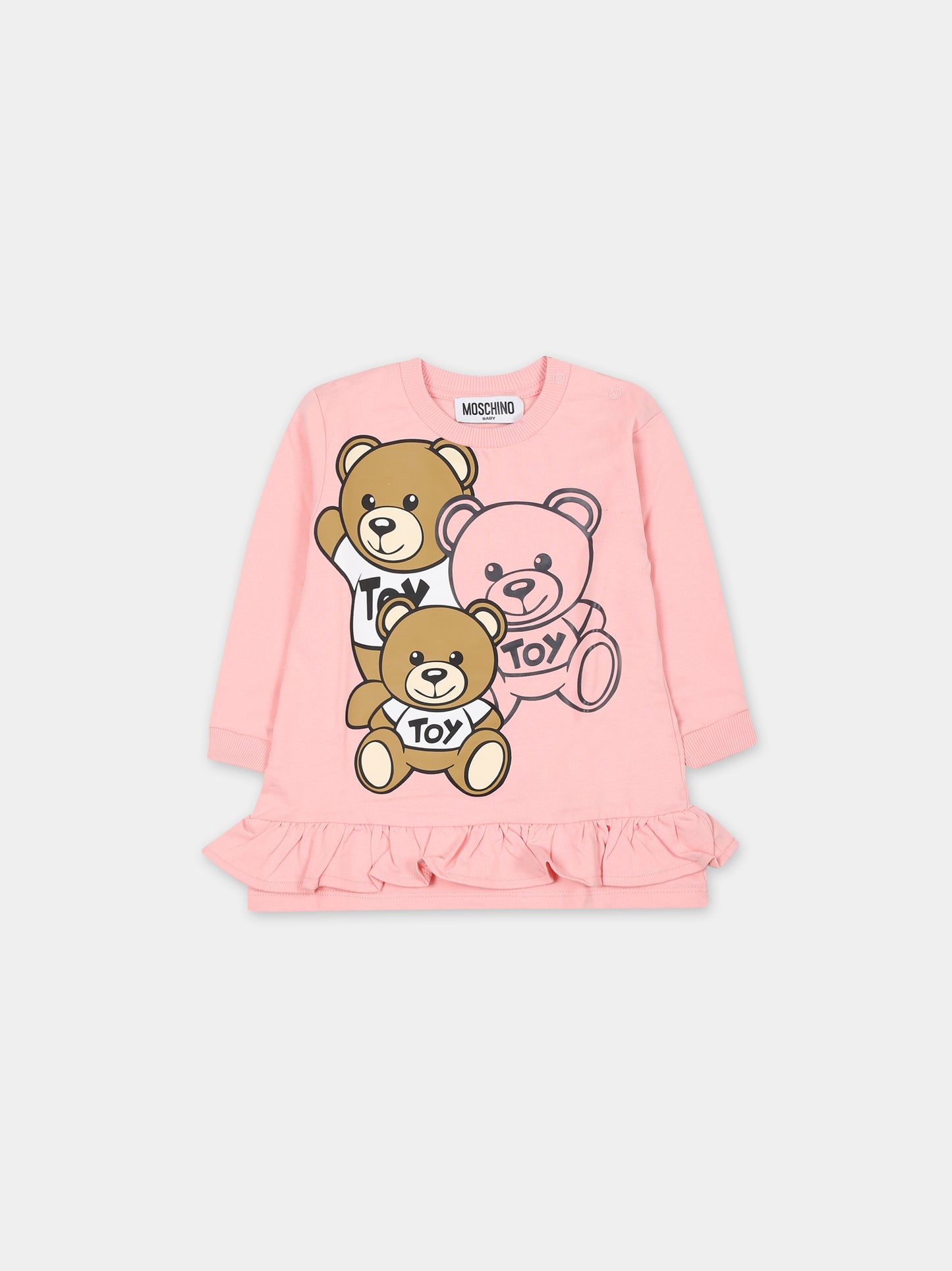 Vestito rosa per neonata con Teddy Bears,Moschino Kids,MDV0AX LCA58 50209