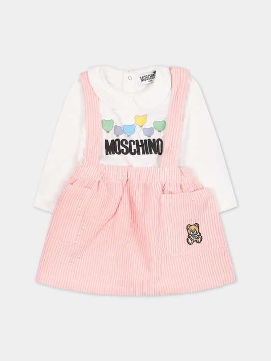 Completo rosa per neonata con Teddy Bear e logo,Moschino Kids,MAK02C LVA02 50209