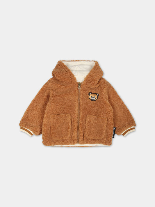 Ecopelliccia marrone reversibile per neonati con Teddy Bear e logo,Moschino Kids,MUA006 LIA00 20093