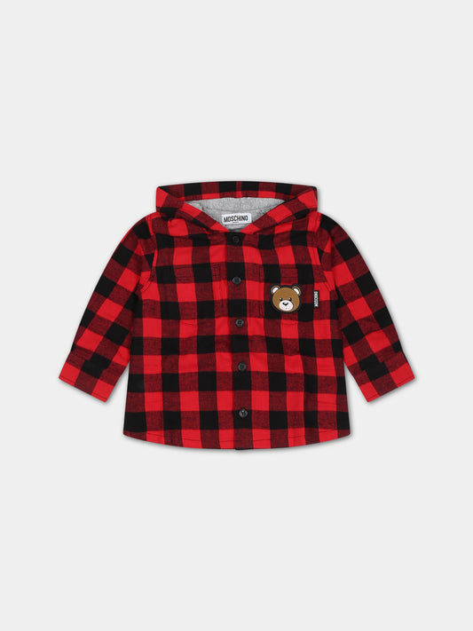 Camicia rossa per neonato con Teddy Bear e logo,Moschino Kids,MUC01B N0Z76 80462